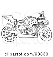 Poster, Art Print Of Black And White Outline Of A Motorcycle With Flame Decals