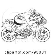 Royalty Free RF Clipart Illustration Of A Black And White Outline Of A Motorcycle Biker 8