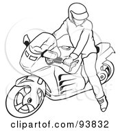Royalty Free RF Clipart Illustration Of A Black And White Outline Of A Motorcycle Biker 4