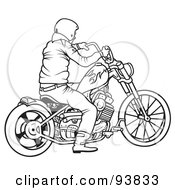 Poster, Art Print Of Black And White Outline Of A Motorcycle Biker - 7