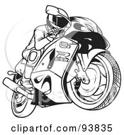 Poster, Art Print Of Black And White Outline Of A Motorcycle Biker - 1