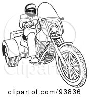 Poster, Art Print Of Black And White Outline Of A Motorcycle Biker - 5