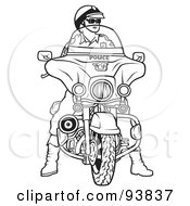 Poster, Art Print Of Black And White Outline Of A Motorcycle Police Officer