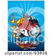 Poster, Art Print Of Motorcycle Biker With Flames Over Blue