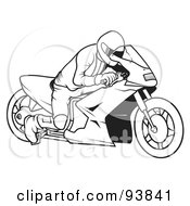 Royalty Free RF Clipart Illustration Of A Black And White Outline Of A Motorcycle Biker 6 by dero