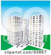 Royalty Free RF Clipart Illustration Of A Skyscraper Exterior Over Blue 3
