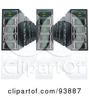 Royalty Free RF Clipart Illustration Of A Server Storage Room With Racks On A Reflective White Floor