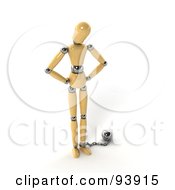 Royalty Free RF Clipart Illustration Of A 3d Wood Manequin Chained To A Ball by stockillustrations