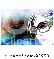 Poster, Art Print Of Womans Face Wearing Shades Over A Colorful Background Of Waves