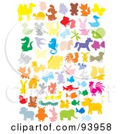 Poster, Art Print Of Digital Collage Of Colorful Silhouetted Insects And Animals