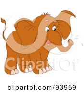 Royalty Free RF Clipart Illustration Of A Cute Brown Elephant Squirting Water Out Of His Trunk