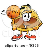 Poster, Art Print Of Hard Hat Mascot Cartoon Character Spinning A Basketball On His Finger
