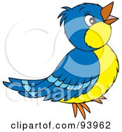 Royalty Free RF Clipart Illustration Of A Singing Blue Bird With A Yellow Chest