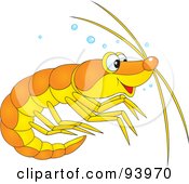 Poster, Art Print Of Cute Yellow And Orange Prawn Or Shrimp With Bubbles