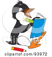 Poster, Art Print Of Cute Penguin Coloring In A Book