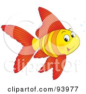 Poster, Art Print Of Cute Goldfish With Stripes And Bubbles