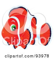 Poster, Art Print Of Red And White Airbrushed Clownfish With Green Eyes