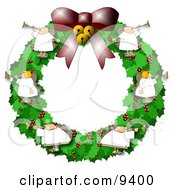 Poster, Art Print Of Angels On A Christmas Wreath Playing Horns