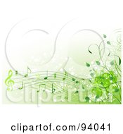 Poster, Art Print Of Background Of Green Music Notes And Vines