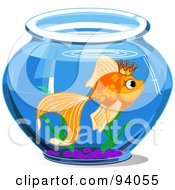 Goldfish Wearing A Crown And Swimming In A Bowl
