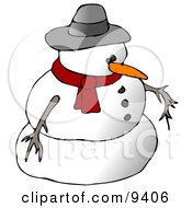Snowman Wearing A Scarf And Hat