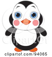 Royalty Free RF Clipart Illustration Of A Cute Blushing Penguin With Big Blue Eyes by Pushkin