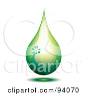 Royalty Free RF Clipart Illustration Of A Green Oil Droplet With Grass And A Flower