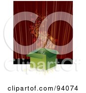 Poster, Art Print Of Stars Floating Out Of A Magic Green Gift Box On A Stage