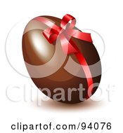 Shiny Red Ribbon And Bow Around A Chocolate Easter Egg