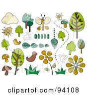 Digital Collage Of A Group Of Nature Icons And Items
