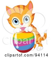 Poster, Art Print Of Cute Orange Kitten Resting His Paws On A Rainbow Easter Egg