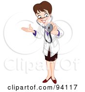 Friendly Female Doctor Gesturing And Holding Out A Stethoscope