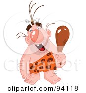 Royalty Free RF Clipart Illustration Of A Goofy Neanderthal Caveman Holding His Club And Smiling