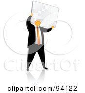 Poster, Art Print Of Orange Faceless Businessman Holding Up A Puzzle