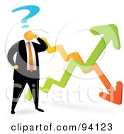Poster, Art Print Of Orange Faceless Businessman Confused By The Economic Ups And Downs