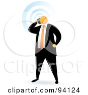 Poster, Art Print Of Orange Faceless Businessman Talking On A Cellular Phone