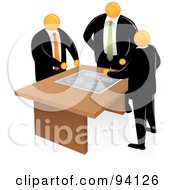 Poster, Art Print Of Orange Faceless Businessmen Discussing A Project Plan