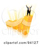Orange Faceless Businessman Celebrating On The Top Of An Orange Bar Graph