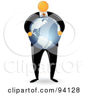 Poster, Art Print Of Orange Faceless Businessman Carrying A Globe