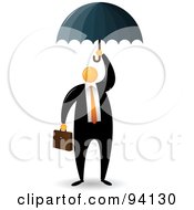 Orange Faceless Businessman Protected Under An Umbrella