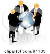 Poster, Art Print Of Orange Faceless Businessmen Supporting A Blue Globe