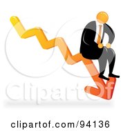 Orange Faceless Businessman Sitting On A Downturn Arrow