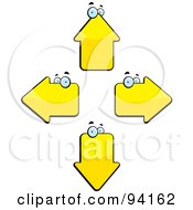 Four Yellow Arrow Heads Facing Different Directions