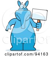 Blue Aardvark Holding A Blank Sign