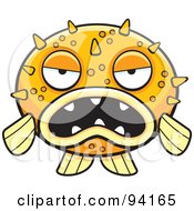Poster, Art Print Of Grumpy Orange Blowfish Facing Front