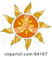 Royalty Free RF Clipart Illustration Of An Orange Tribal Styled Sun Design