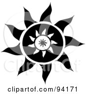 Royalty Free RF Clipart Illustration Of A Black And White Tribal Styled Sun Design 1
