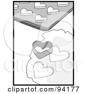Poster, Art Print Of Black And White Heart Cookie Cutter Resting On Dough By A Cookie Sheet
