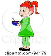 Poster, Art Print Of Little Red Haired Girl Standing And Holding A Bowl