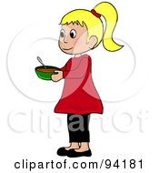 Poster, Art Print Of Little Caucasian Girl Standing And Holding A Bowl